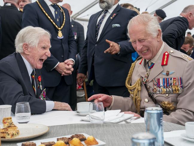 King Charles III met the veterans at the UK National Commemorative Event to mark the 80th Anniversary of the Normandy Landings on June 6, 2024 in Ver-Sur-Mer, France. Picture: Pool/Getty Images