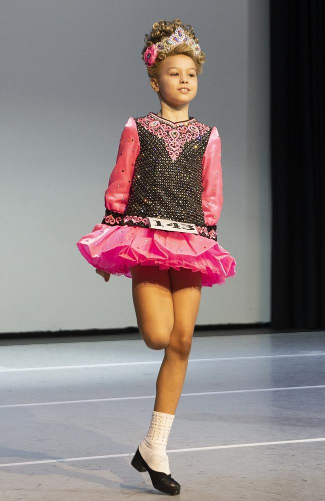 An action shot of Isabelle Hayles, dancing at the 2023 Queensland State Championships, her very first time participating in this event.