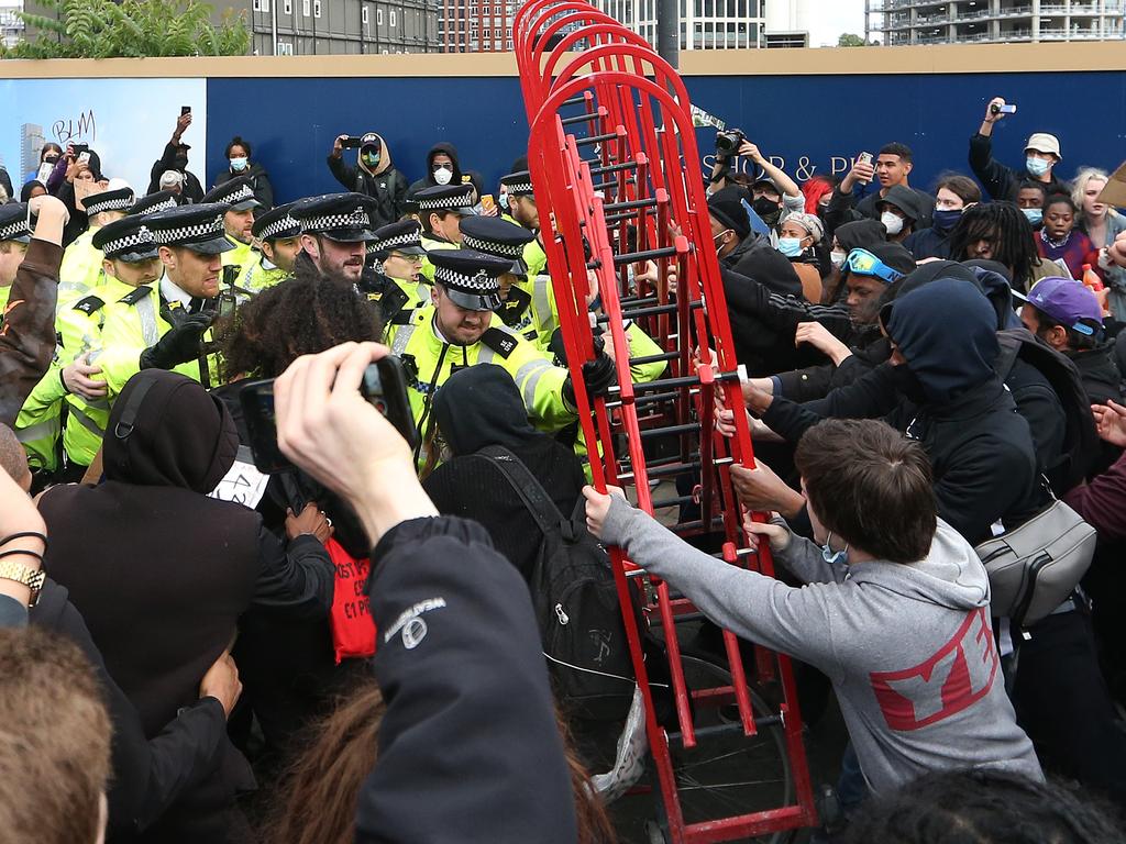 Protesters and police clash during a Black Lives Matter protest in London. Picture: Alex Pantling/Getty Images