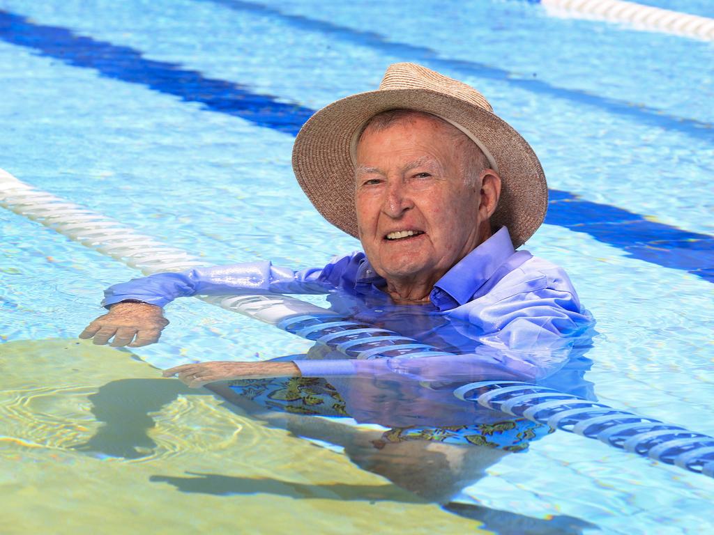 Legendary Aussie swimming coach Laurie Lawrence at his swim school in Burleigh. Picture: Adam Head