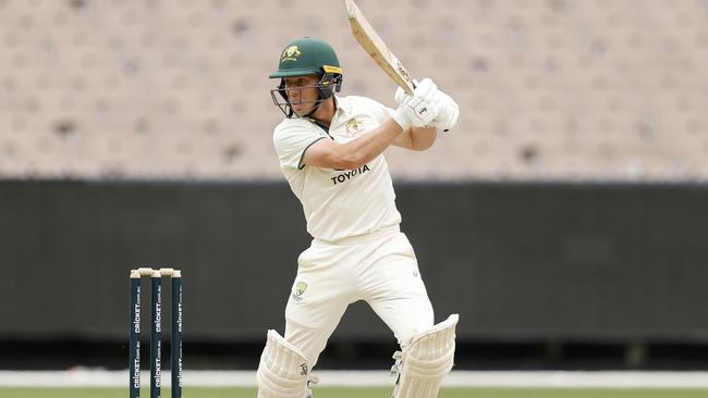 Nathan McSweeney batting for Australia A against India A (Photo by Darrian Traynor/Getty Images)