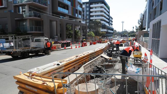 Construction outside of 11-15 Charles St, which forms part of Toplace’s Vicinity complex at Canterbury. Picture: Justin Lloyd