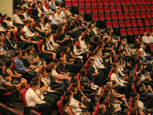 Mourners gather as prominent Darwin businessman Jape Kong Su is farewelled at a public memorial at the Convention Centre. Picture: Glenn Campbell