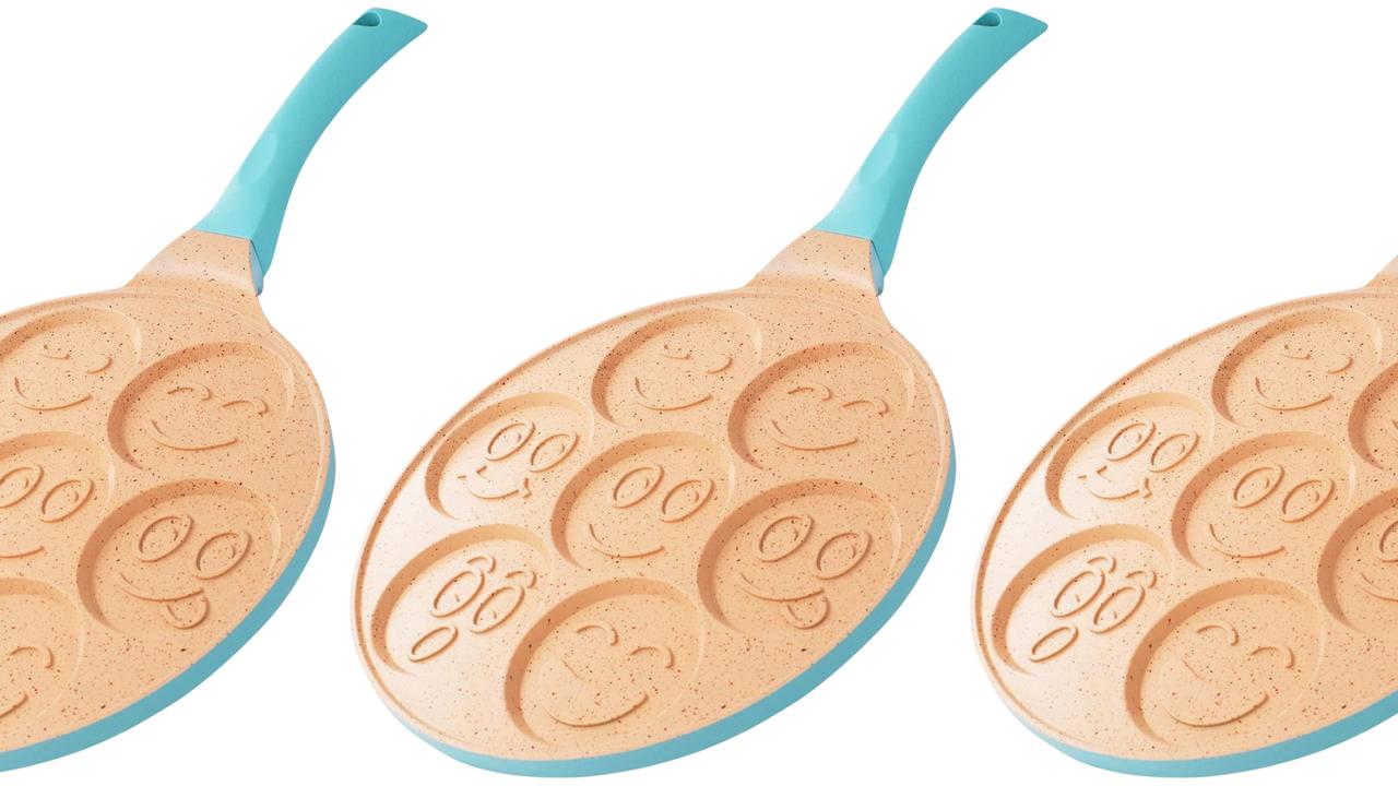 Joejis 7-Hole Smiley Face Pancake Pan. Picture: Amazon Australia.