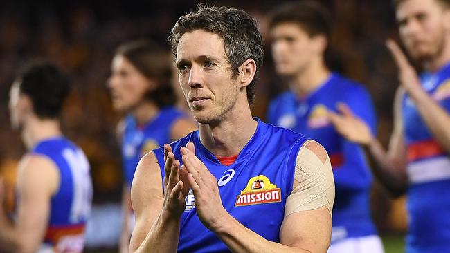 Robert Murphy of the Bulldogs is seen after the Round 23 AFL match between the Western Bulldogs and the Hawthorn Hawks at Etihad Stadium in Melbourne, Friday, August 25, 2017. (AAP Image/Julian Smith) NO ARCHIVING, EDITORIAL USE ONLY