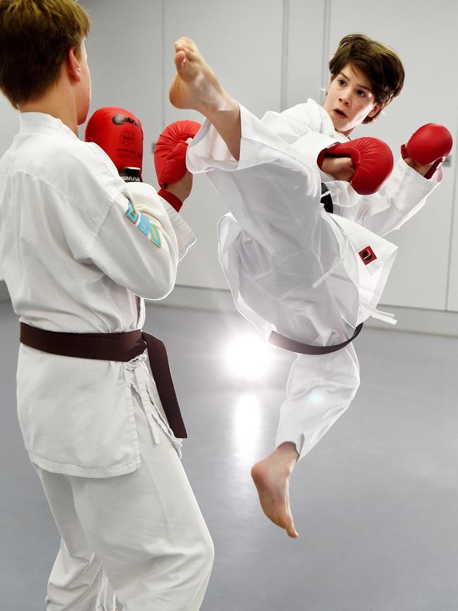 Xander Byrne in action with training mate Quinn Matthews.