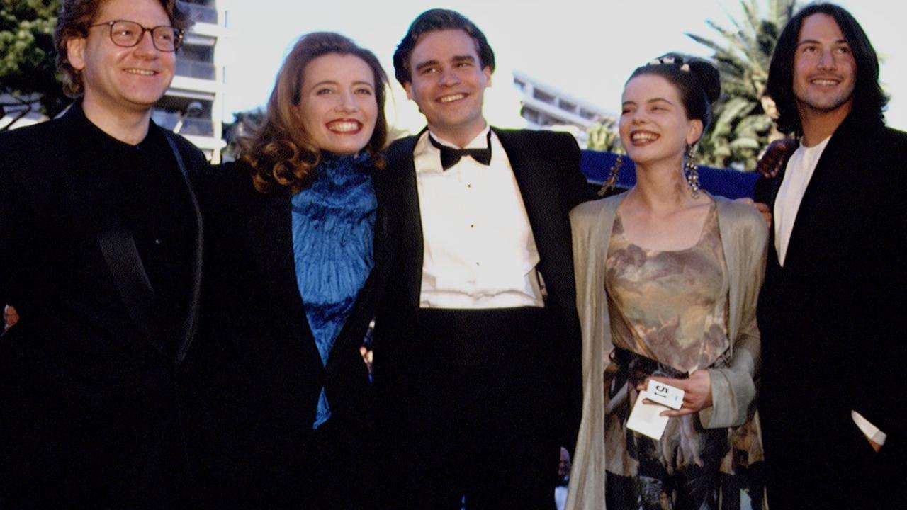 Kate Beckinsale is flanked by Robert Sean Leonard and Keanu Reeves at the Cannes Film Festival in 1993. Picture: Eric Robert/Sygma/Sygma via Getty Images