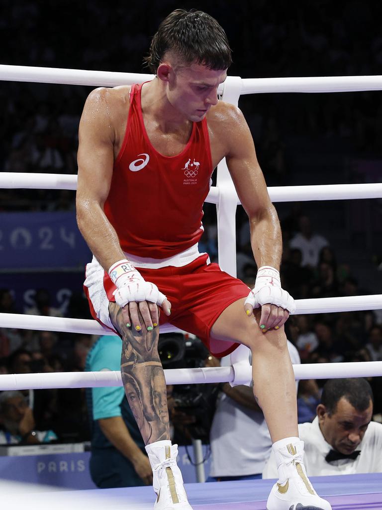 Harry Garside sits on the ropes after his unanimous decision loss. Pic: Michael Klein.