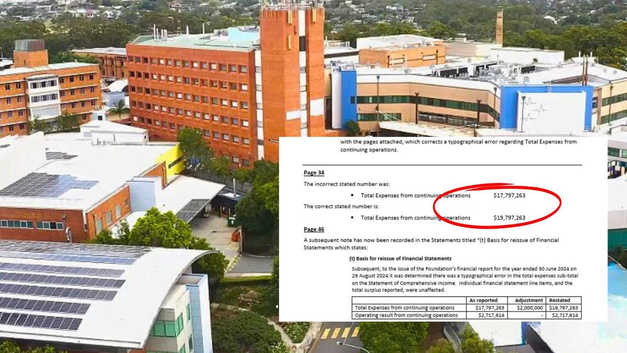 A $2m understatement in expenditure has been fixed in the publicly available financial accounts for Prince Charles Hospital Foundation on Brisbane’s north.