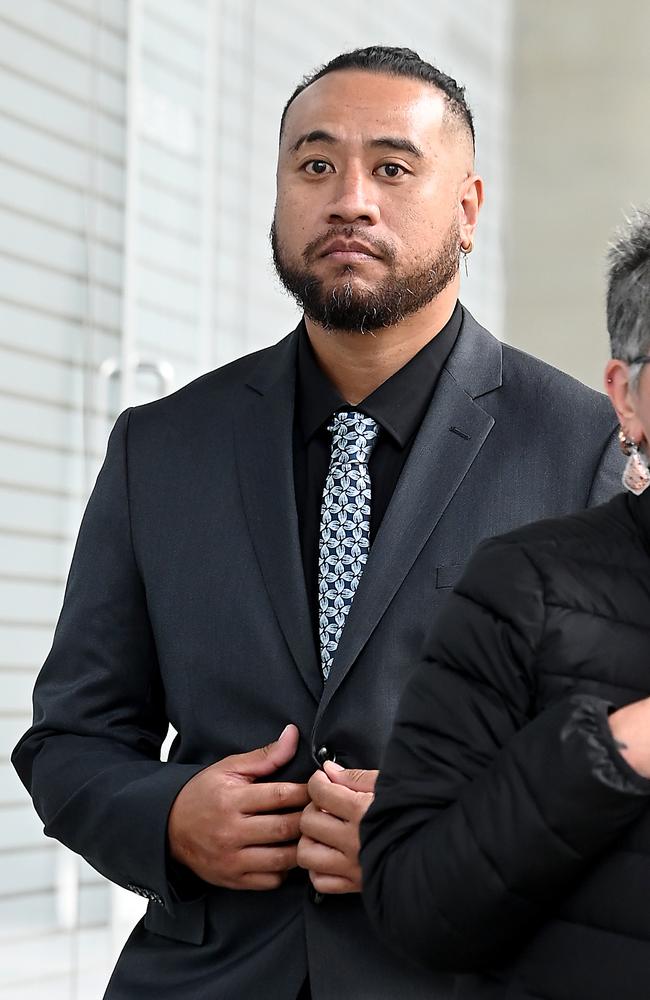 Benson Leipau Pauga leaves Brisbane District Court after being sentenced for assaulting an Oztag referee on Thursday July 25. Picture: John Gass