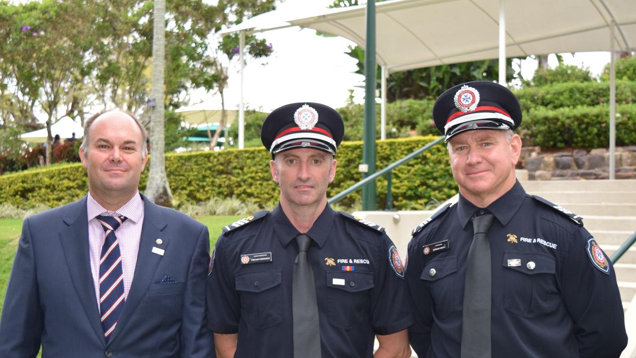 Martin Cole, James Farraway and Andrew Smith received bravery awards for their work during the 2013 Bundaberg flood. Photo: Geoff Egan / APN Newsdesk