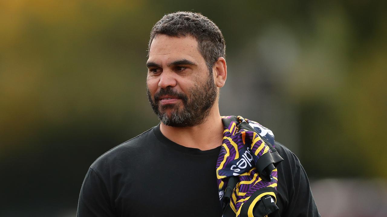 Greg Inglis looks on during a Melbourne Storm media opportunity. (Photo by Kelly Defina/Getty Images)