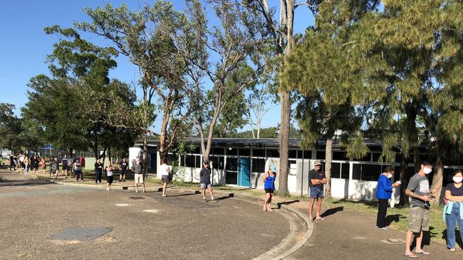 Voters line up at Shailer Park.