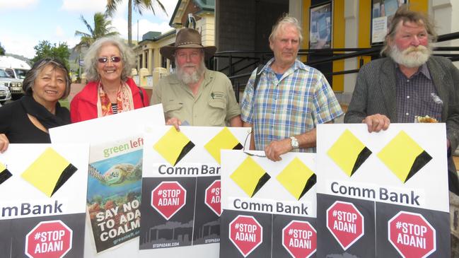 Anti-Adani protestors outside the CBA Atherton. Picture: David Anthony