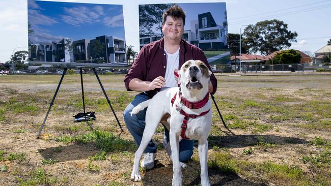 Potential homebuyer Ben Griffiths, with his dog Fergus, at the announcement. Picture Mark Brake