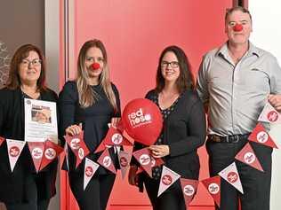 Queensland Urban Utilities have been raising funds for Red Nose Day. Charmaine Hastie, Rhiannon Mackle, Lee Smith and Glen McGuire. Picture: Cordell Richardson