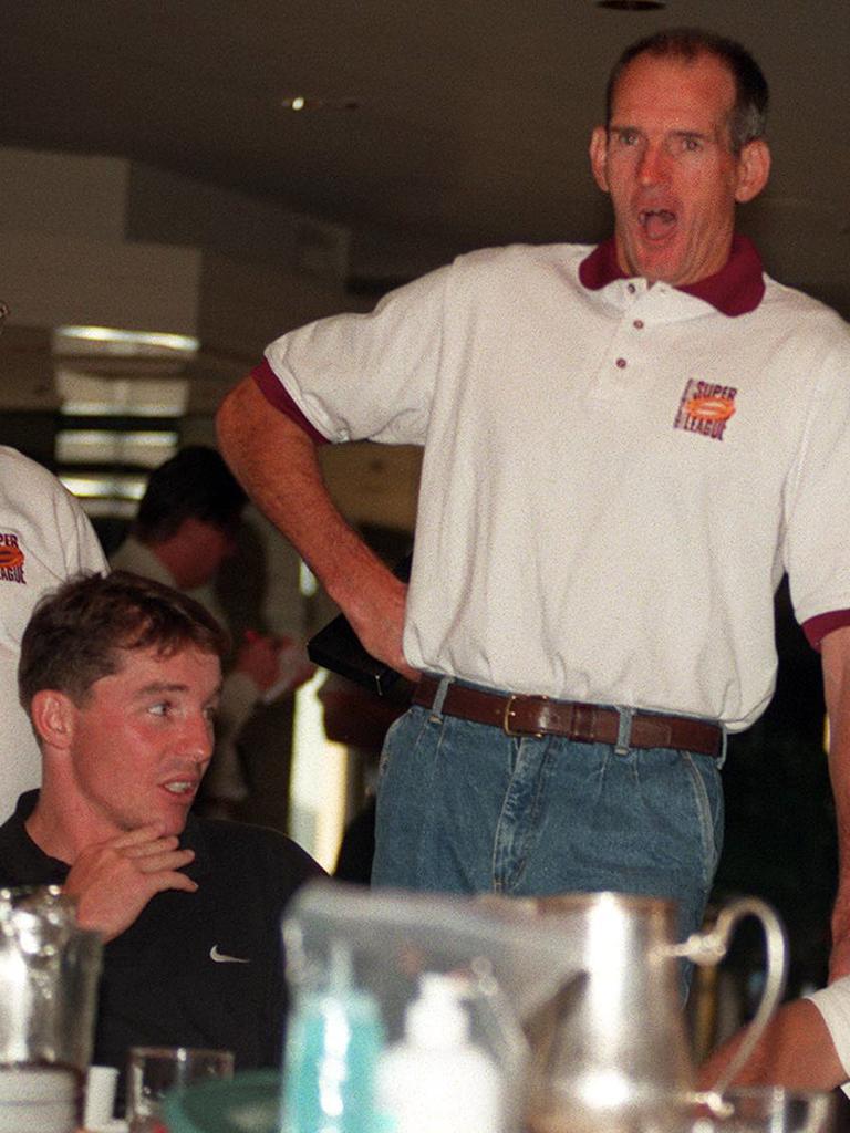 Paul Green (left) and Wayne Bennett in State of Origin camp in 1997.