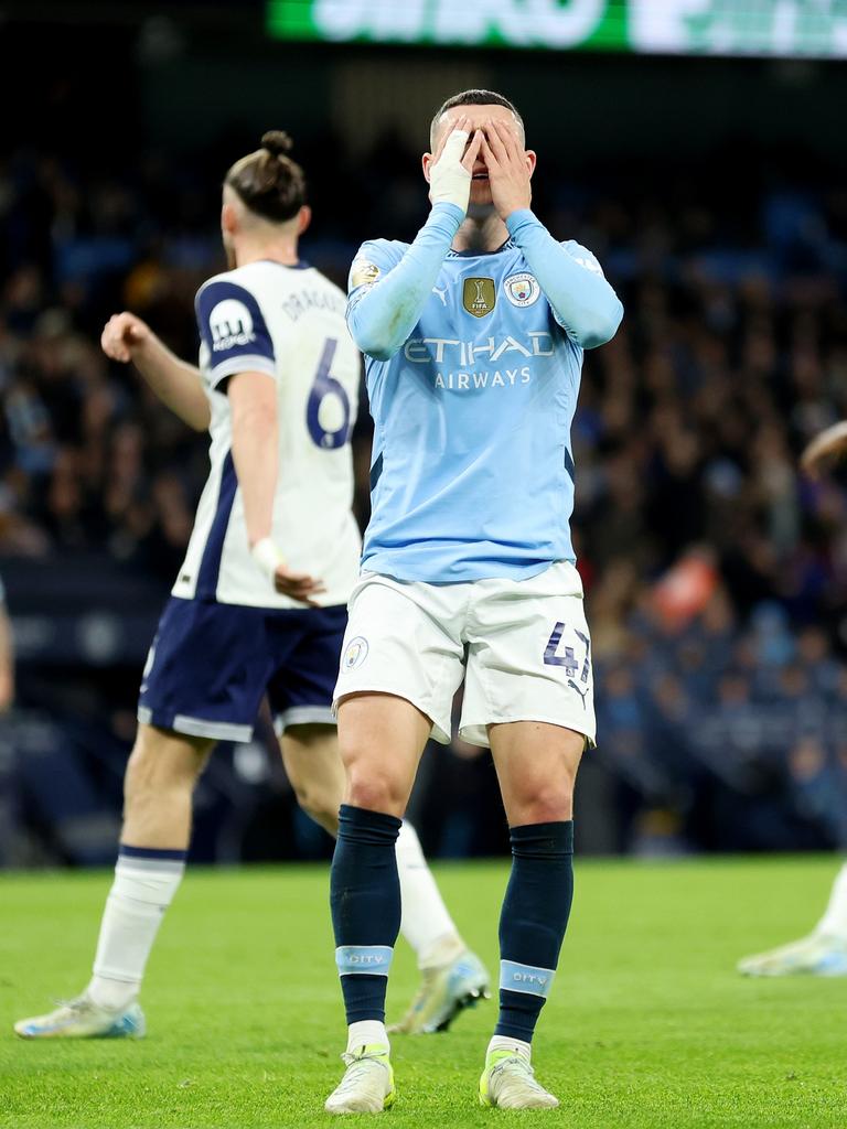 Phil Foden of Manchester City looks dejected after missing a chance. Photo by Carl Recine/Getty Images.