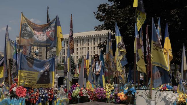 A memorial for the fallen Ukrainian and foreign fighters at the Independence Square in Kyiv, on June 2, 2025. Picture: AFP