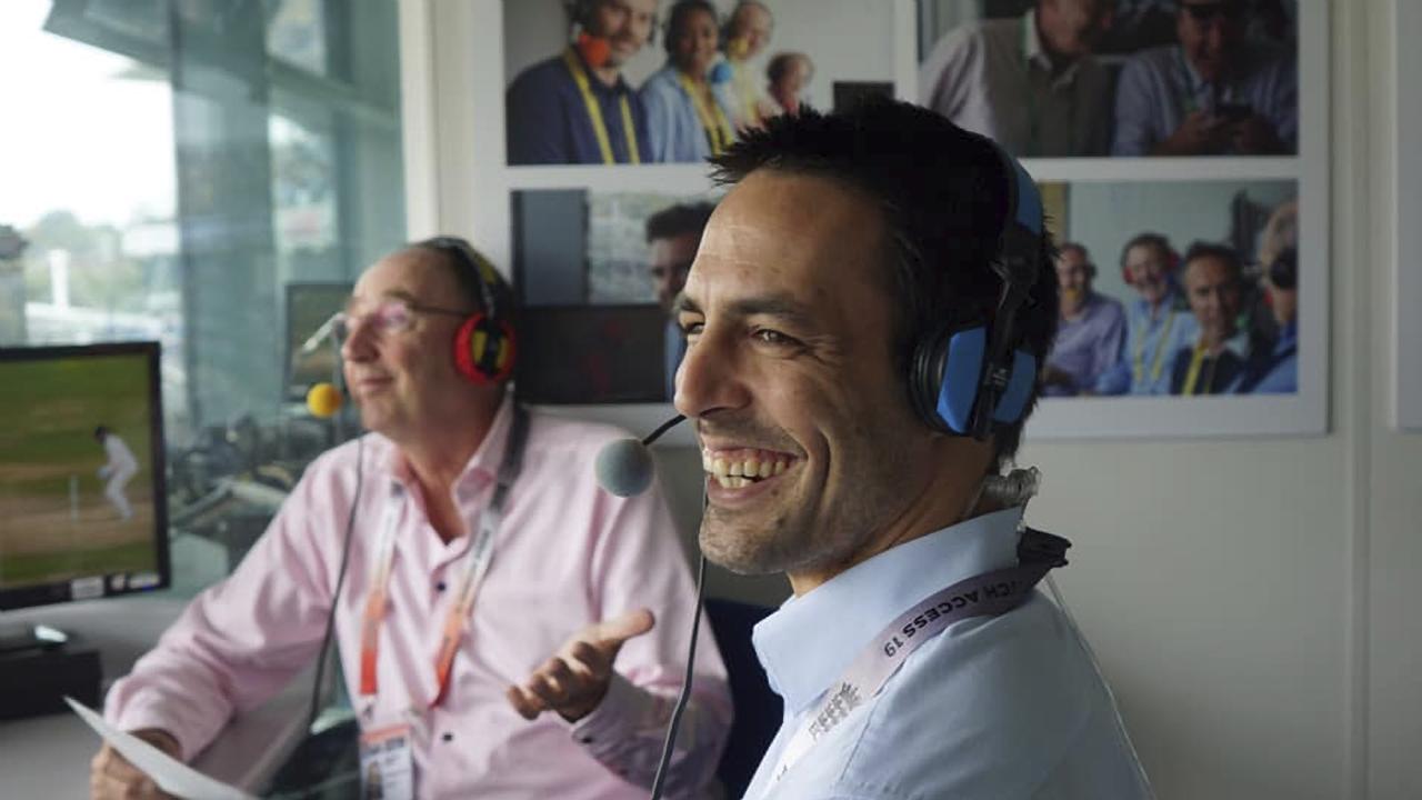 Former Australian Test cricketer Mitchell Johnson pictured alongside Henry Blofeld on BBC Radio's Test Match Special.