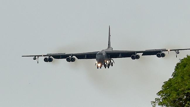 A US Air Force B-52 bomber arrives at RAAF base Darwin.