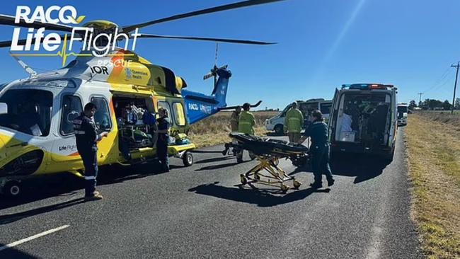 Ms Harris was rushed to hospital with chest, abdominal and arm injuries. Picture RACQ Life Flight