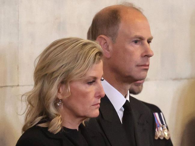 Sophie, Countess of Wessex and Prince Edward, Earl of Wessex arrive for a vigil in honour of Queen Elizabeth II. Picture: Getty Images