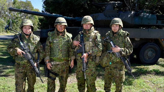North Queensland Warfighter multi-nation military exercises in the Ingham region. Japanese Self Defence Ground Force soldiers in Lucinda. Crew members from a Type 16 Combat Manoeuvre Vehicle. Picture: Evan Morgan