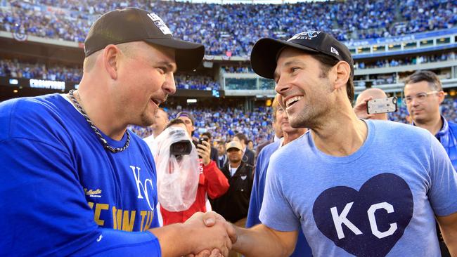 Hollywood actor and Kansas City fan Paul Rudd soaks up the win on the field.