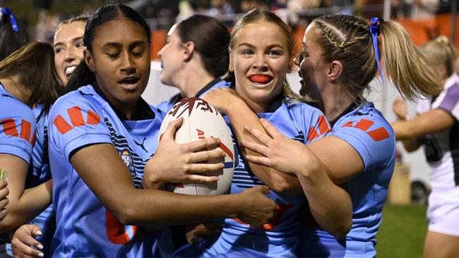 Kasey Reh celebrates a try for NSW. NRL Mens_Womens Under 19's SOO-NSW v QLD at Leichhardt Oval . Picture: NRL Photos/Gregg Porteous