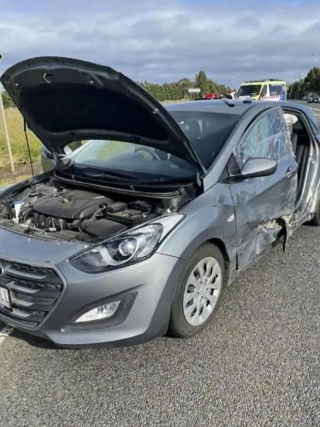 One of the damaged cars involved in the crash.