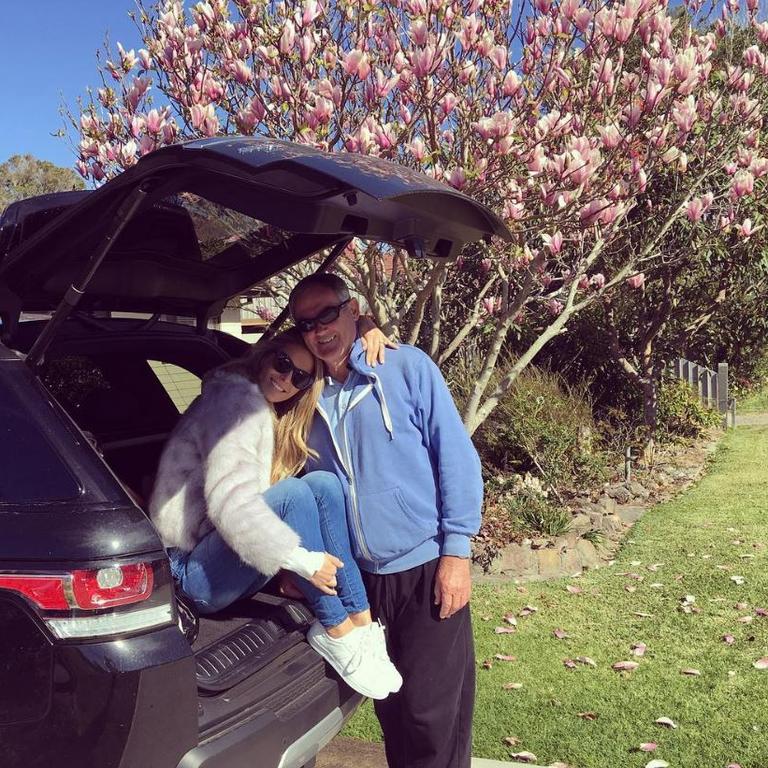 Jennifer Hawkins with her father Robert, "Best weekend in Newcastle with the family... lil hug before leaving." Picture: Instagram