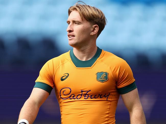 SYDNEY, AUSTRALIA - JULY 05: Tate McDermott of the Wallabies warms up during the Wallabies Captain's Run at Allianz Stadium on July 05, 2024 in Sydney, Australia. (Photo by Cameron Spencer/Getty Images)