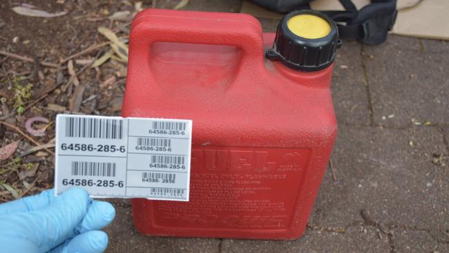 A petrol can that was found nearby. Picture: SA Police