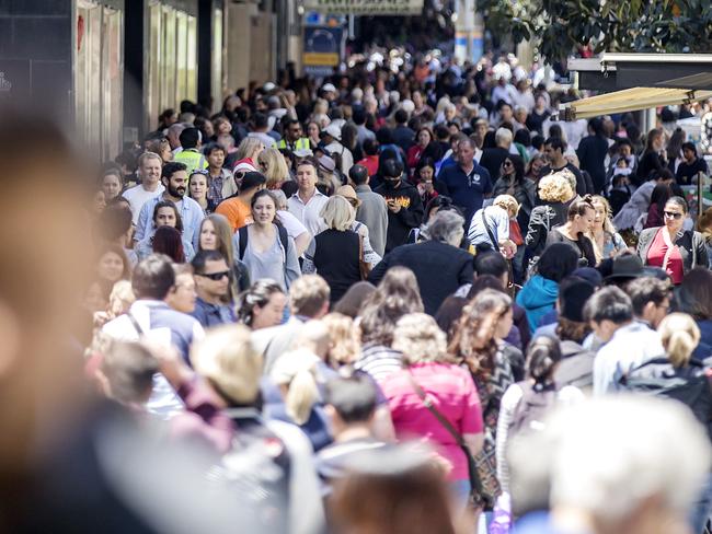 Crowds in Melbourne’s Bourke St Mall. Picture: Sarah Matray