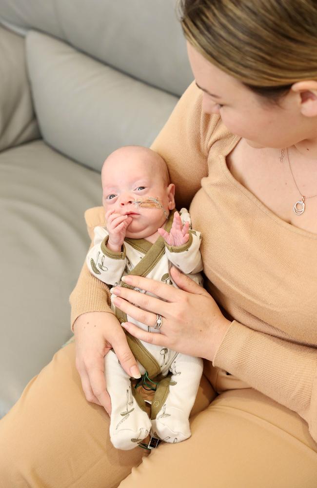 Alyscea Andriske with her baby Aurora, who was born at 23 weeks. Picture: Tim Hunter