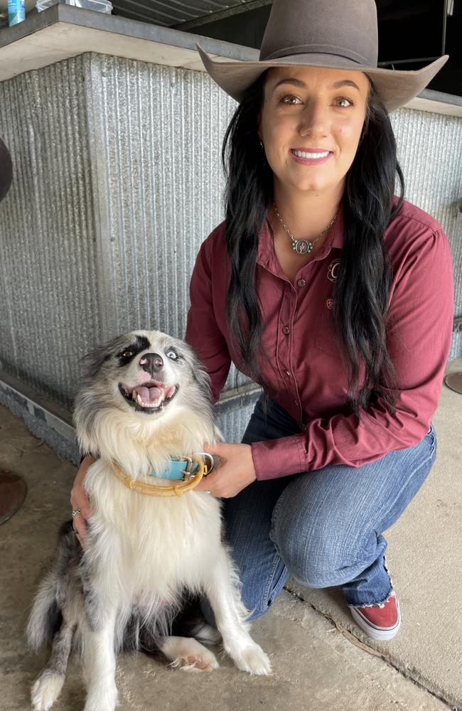 Billie Dries at home in Charters Towers with her dog 'Prickles'