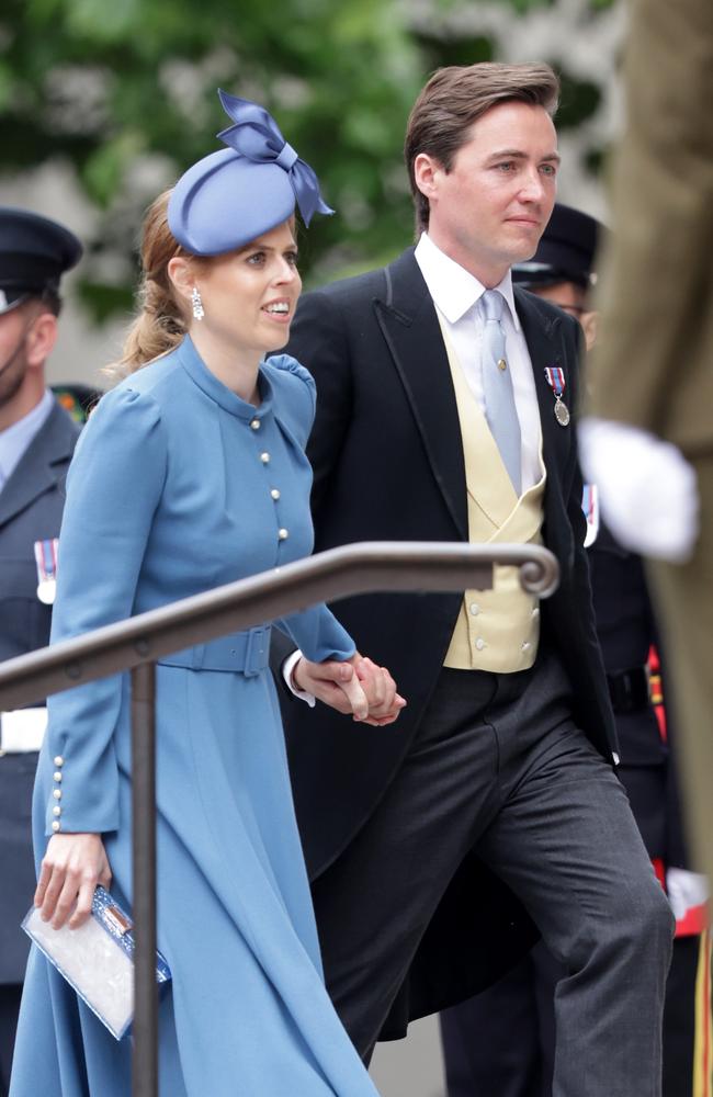 Princess Beatrice and Edoardo Mapelli Mozzi arrive at the National Service of Thanksgiving at St Paul's Cathedral. Picture: Chris Jackson, Getty Images