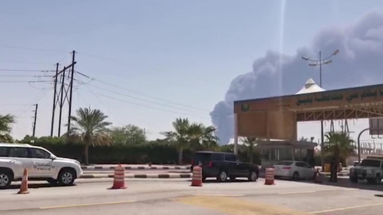 This AFPTV screen grab from a video shows smoke billowing from an Aramco oil facility in Abqaiq. Picture: AFP