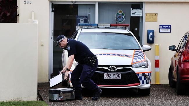 Police investigating after the shots were fired at the police beat. Picture: Nigel Hallett