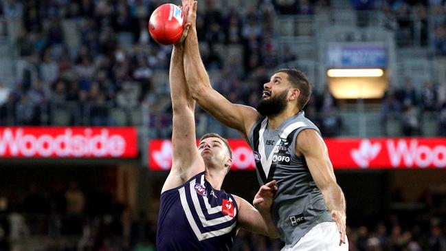 All-Australian Port Adelaide ruckman Paddy Ryder faces an uncertain future after falling behind Scott Lycett in the Power ruck pecking order. Picture: Richard Wainwright (AAP).