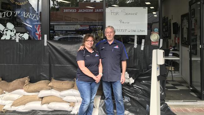 Shop owners Christine and Mark Campbell say they're relieved the floods didn't reach their store. Picture: Adelaide Lang