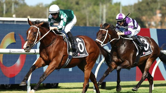 SYDNEY, AUSTRALIA - MARCH 22: James Mcdonald riding  Via Sistina win Race 5 Ranvet Stakes during the "TAB Golden Slipper" - Sydney Racing at Rosehill Gardens on March 22, 2025 in Sydney, Australia. (Photo by Jeremy Ng/Getty Images)