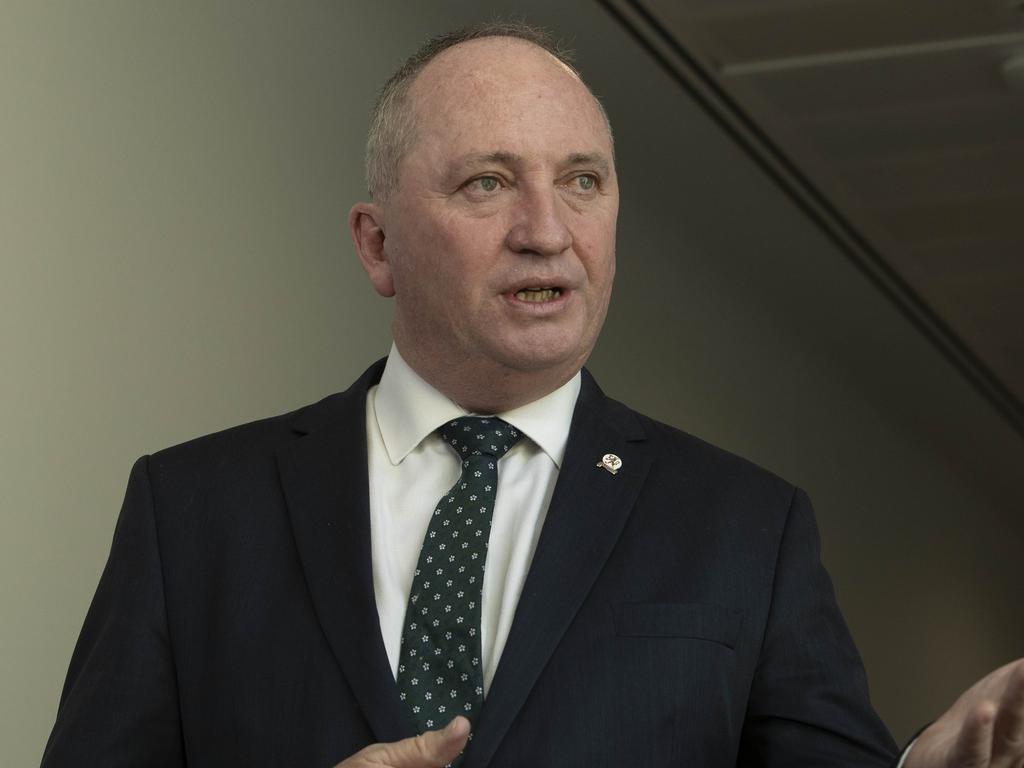 Barnaby Joyce has been questioned over his decision to use compare joining the Australia’s climate change target to marriage. Picture: NCA NewsWire/Gary Ramage