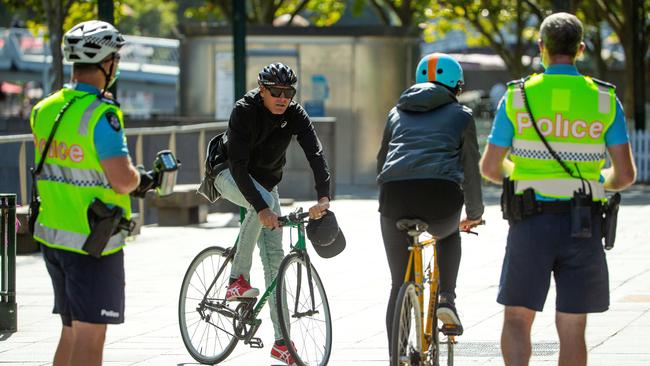 Police target speeding cyclists along Southbank Promenade. Picture: Mark Stewart