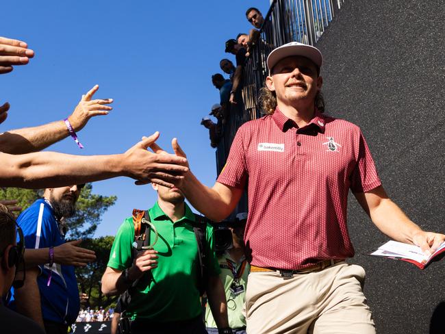 Captain Cameron Smith of Ripper GC high fives fans on the 12th hole during the final round of LIV Golf Adelaide at the Grange Golf Club on Sunday, Apr. 23, 2023 in Adelaide, Australia. (Photo by Chris Trotman/LIV Golf)