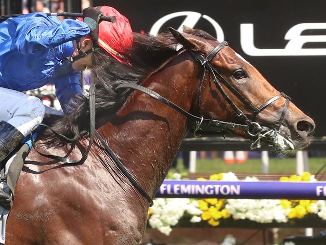 The 2018 Lexus Melbourne Cup at Flemington Racecourse. Cross counter ridden by jockey Kerrin McEvoy wins the Melbourne Cup. Picture: Alex Coppel