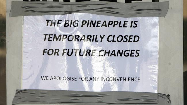 Signage showing the Big Pineapple had closed in 2010. Picture: Mark Calleja