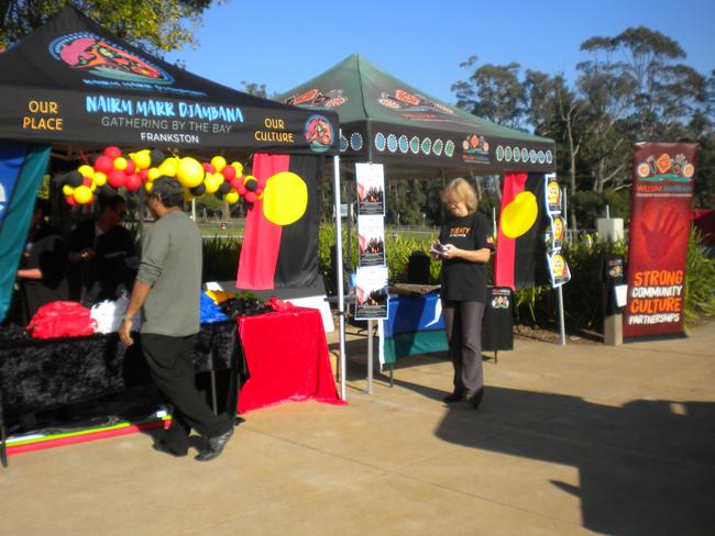 Cultural art and craft displays at the reconciliation game at Red Hill last Saturday.