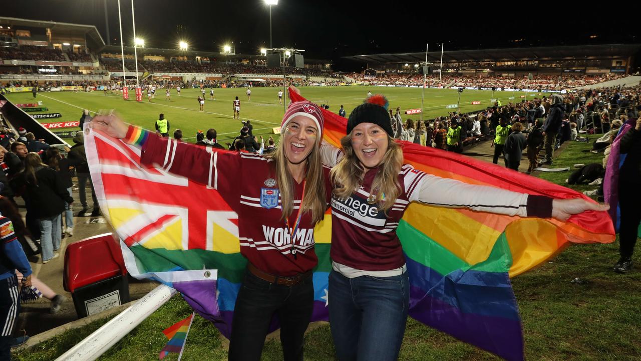 Manly fans embrace the pride theme. Picture: Tim Pascoe